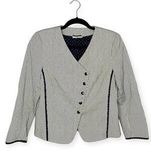 Akris punto casual gray striped blazer jacket asymmetrical buttons women’s sz 8